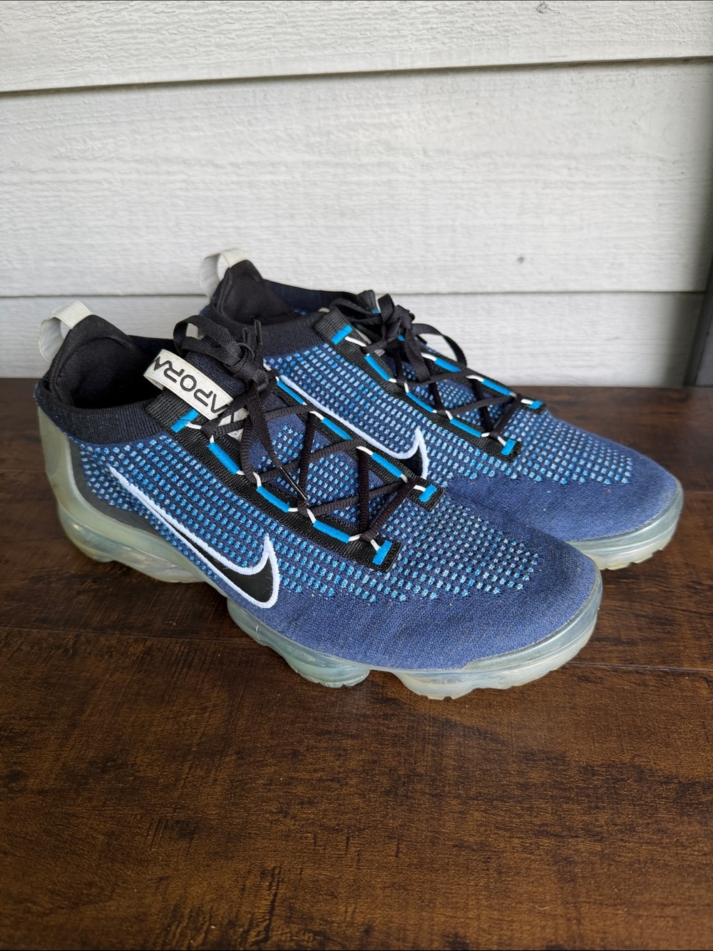 Nike Navy Blue and Light Blue Air VaporMax Flyknit Sneakers